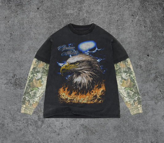 State Eagle Vintage Black & Camo Layered LS Tee