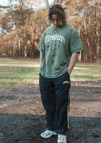 Military Green Distressed Layered  T shirt