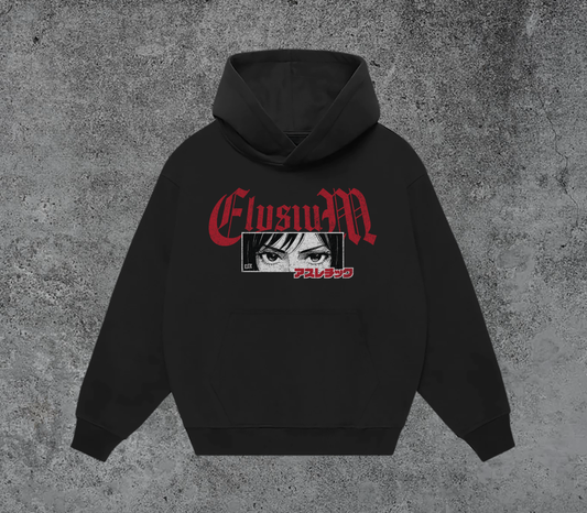 CRIMSON GAZE BLACK HEAVY FLEECE GARMENT DYE HOODIE