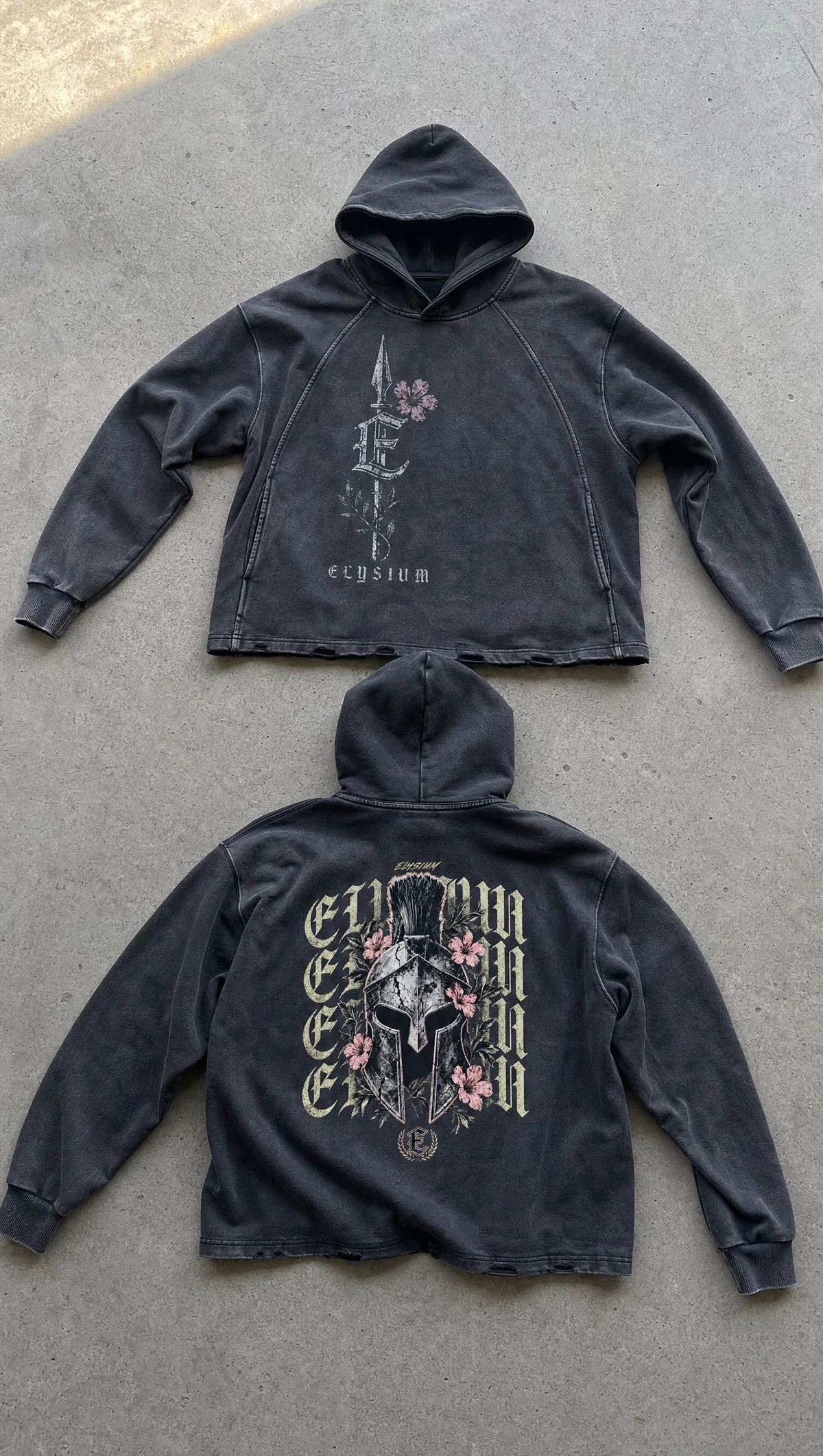 Beauty Through Strength Vintage Washed Hoodie in Washed Black — product view