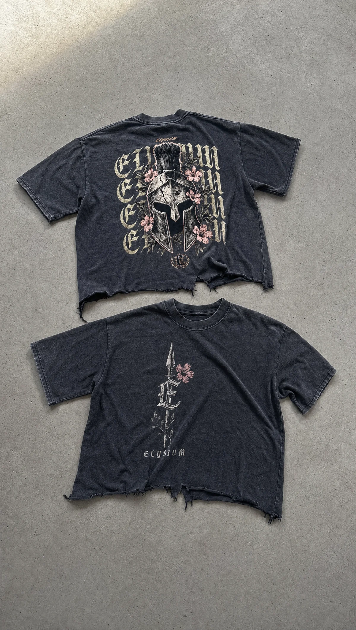 Beauty Through Strength Distressed Cropped Tee in Washed Black — product view