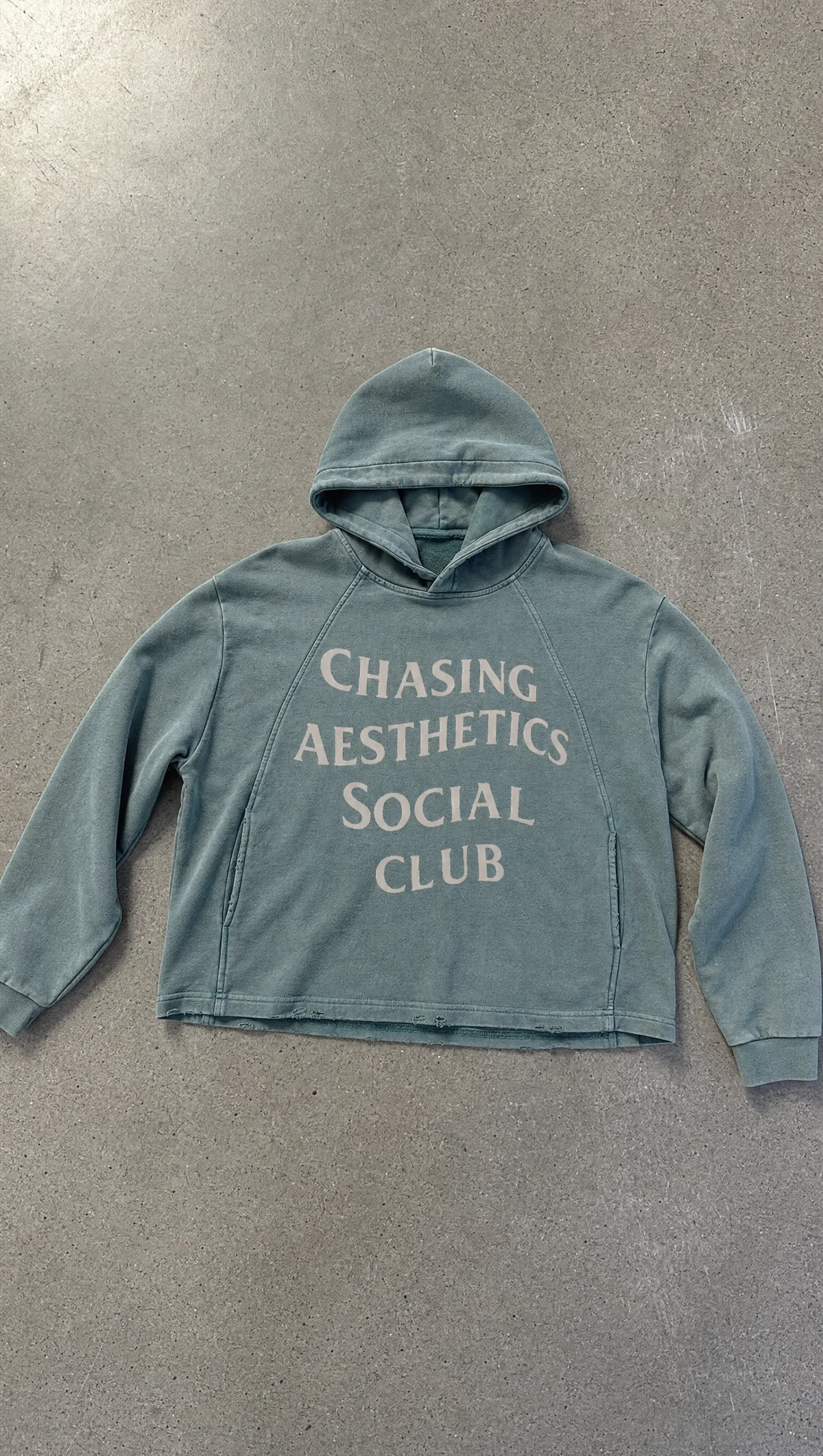 Chasing Aesthetics Vintage Washed Hoodie — Gray Green in Gray Green — product view