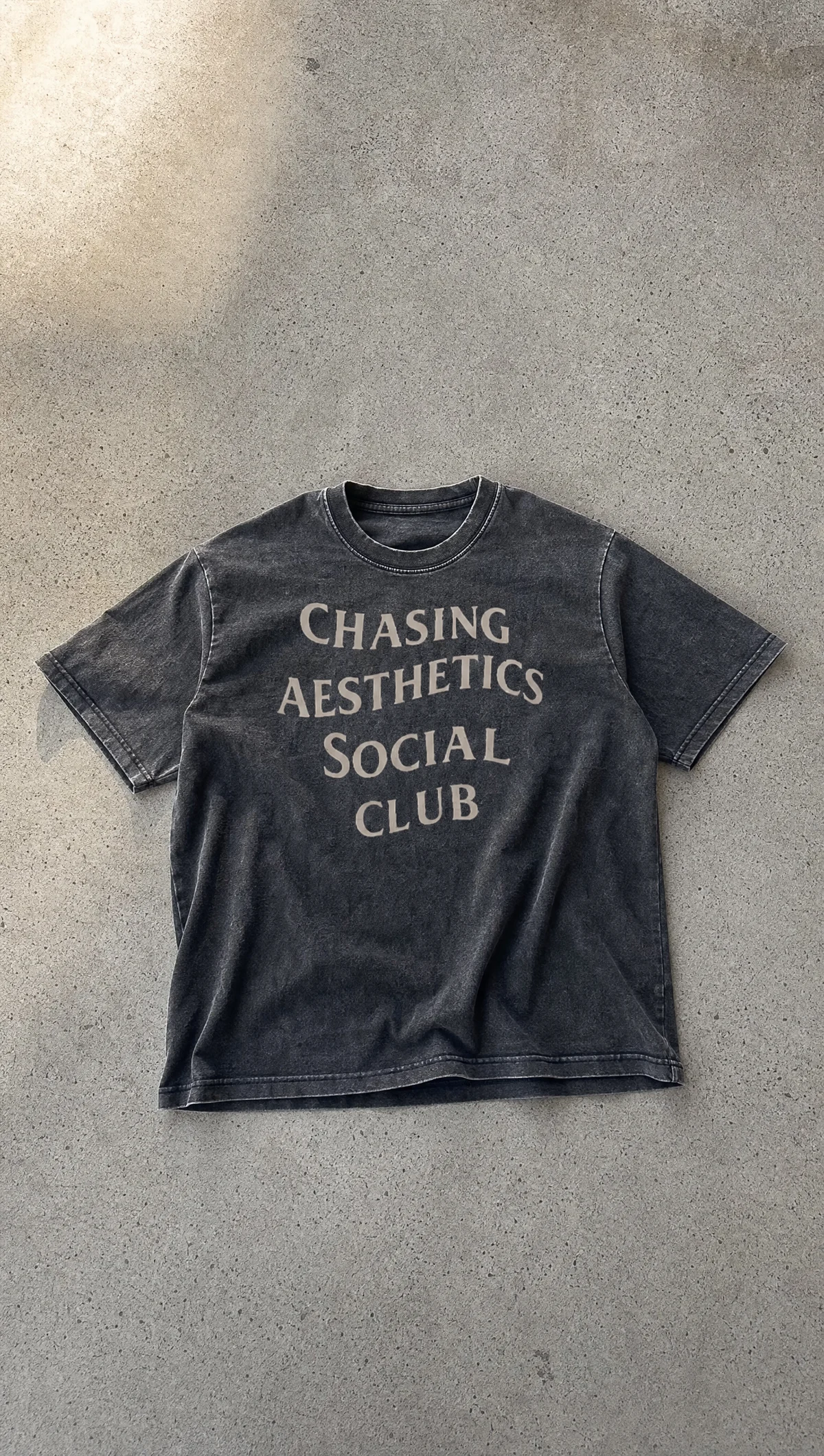 Chasing Aesthetics Mineral Wash Boxy Tee in Washed Black — product view