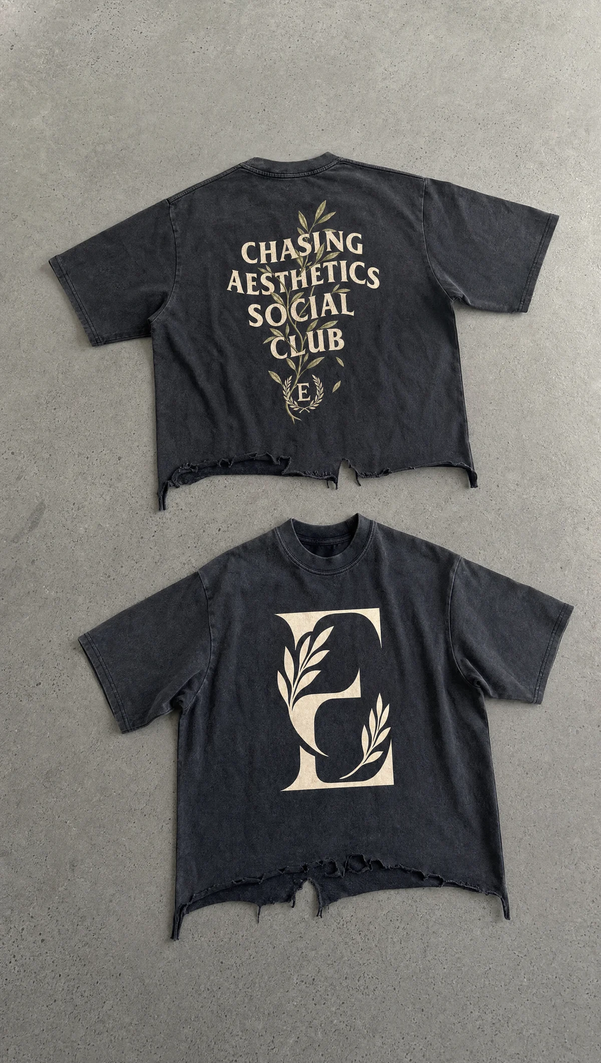 Chasing Aesthetics Olive Branch Distressed Cropped Tee in Washed Black — product view