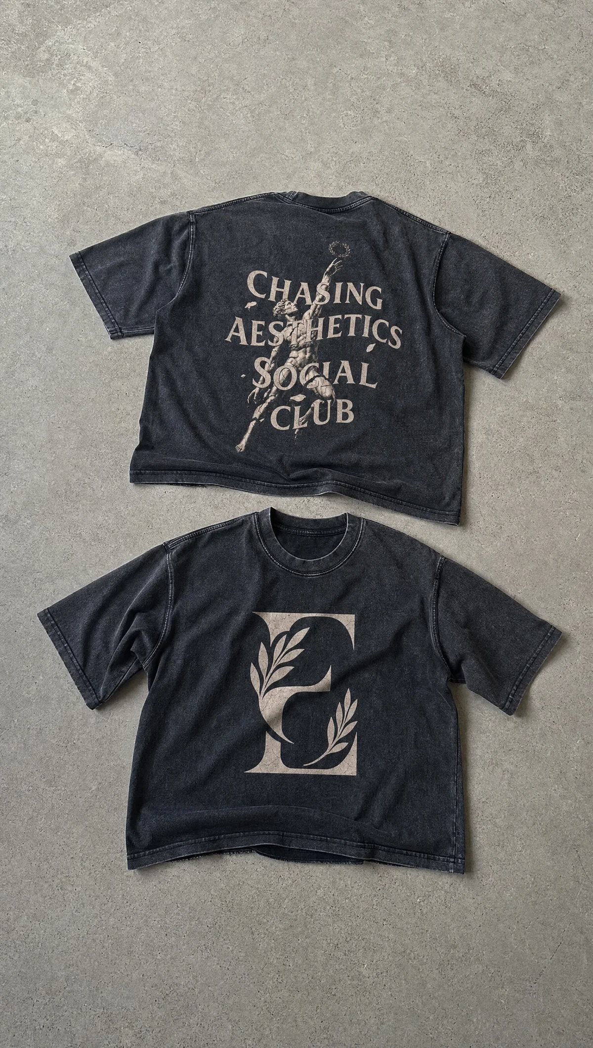 Chasing Aesthetics Social Club Statue Boxy T in Washed Black — product view