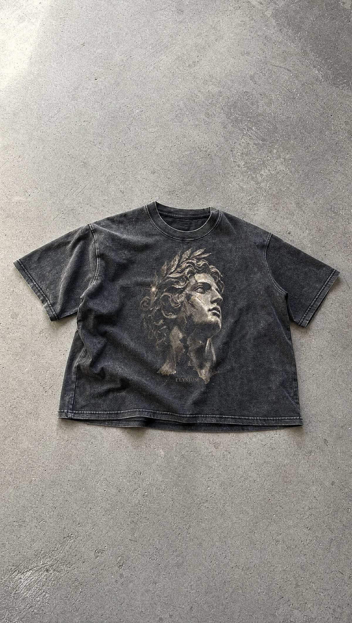 Crowned Mineral Wash Boxy Tee in Washed Black — product view