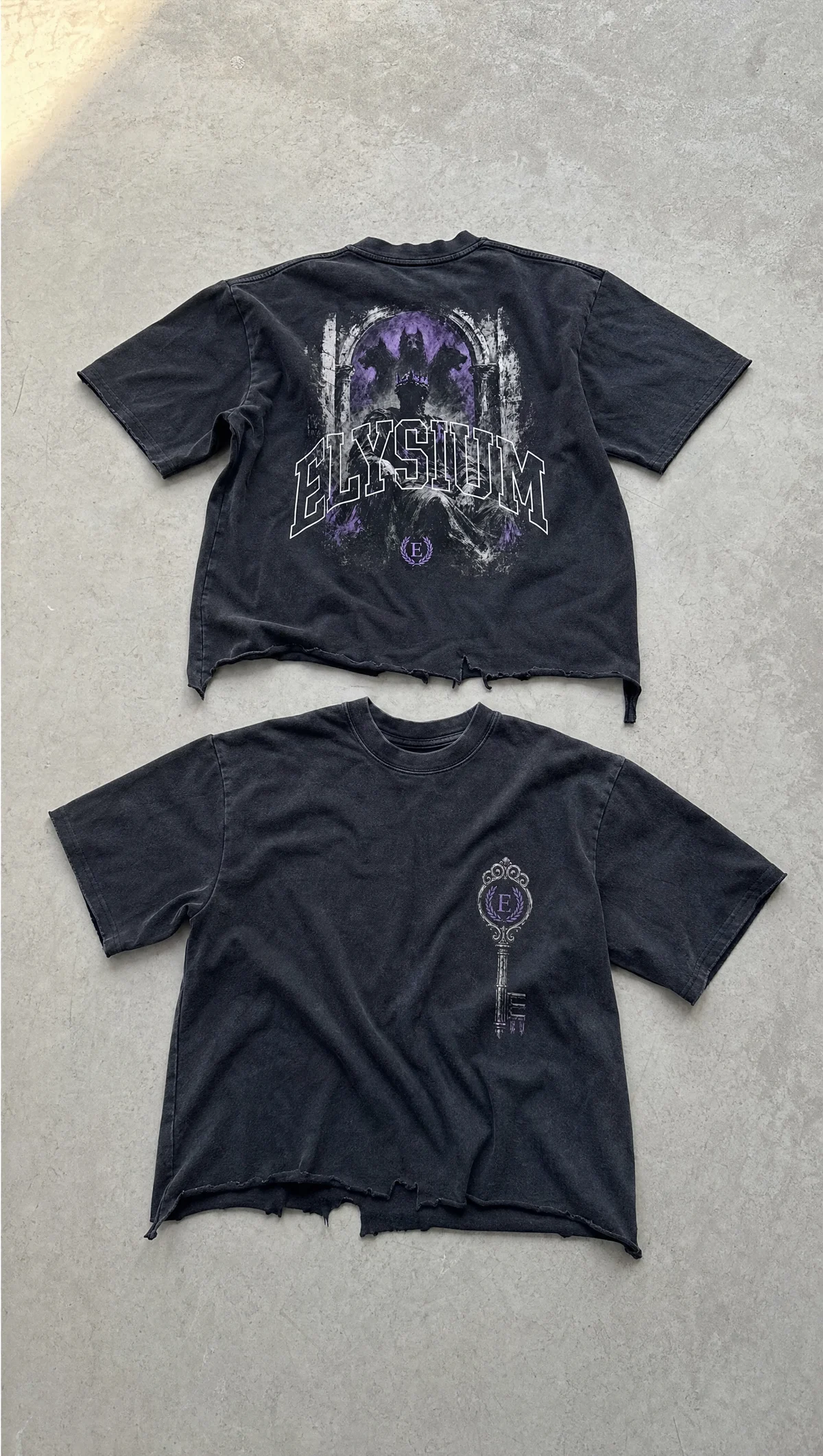 Gates Of Hades Distressed Cropped Tee in Washed Black — product view