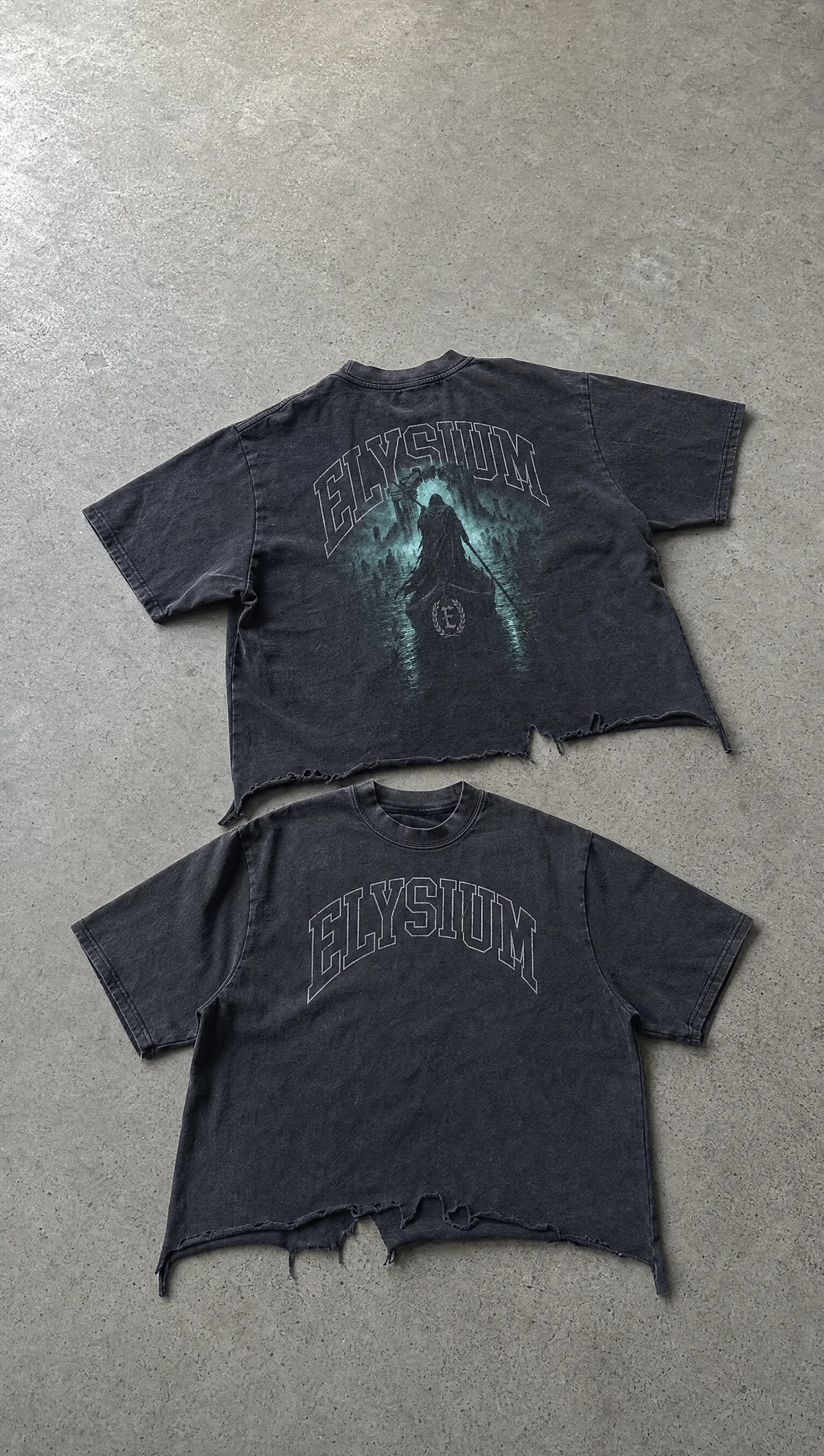 River Styx Distressed Cropped Tee in Washed Black — product view