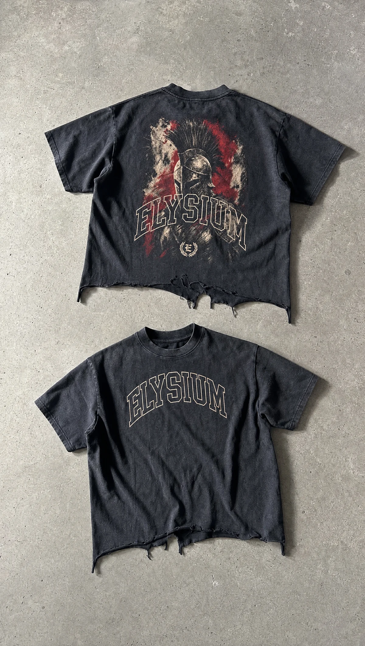 Spartan Distressed Cropped Tee in Washed Black — product view