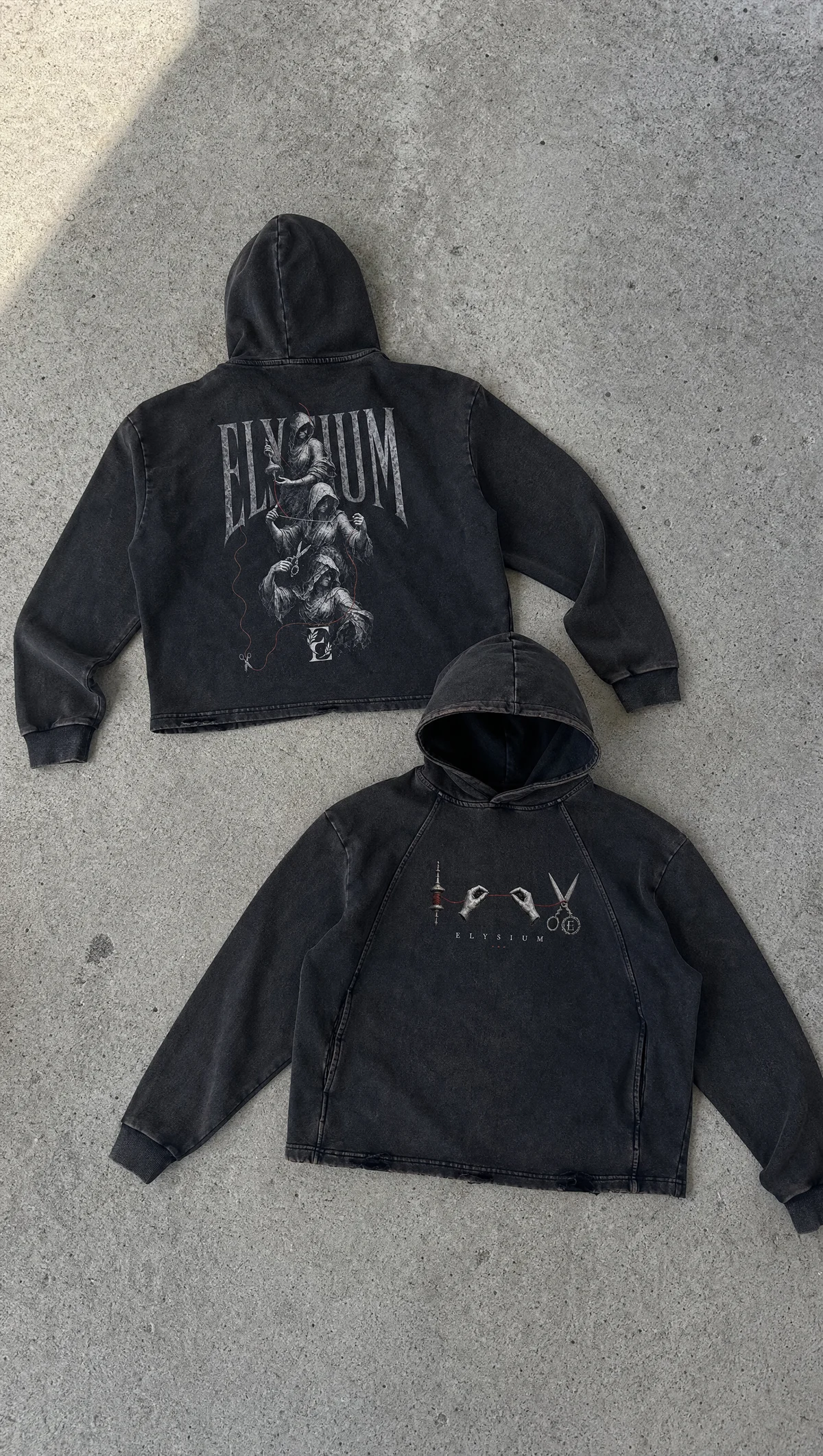 Threads Of Fate Vintage Washed Hoodie in Washed Black — product view