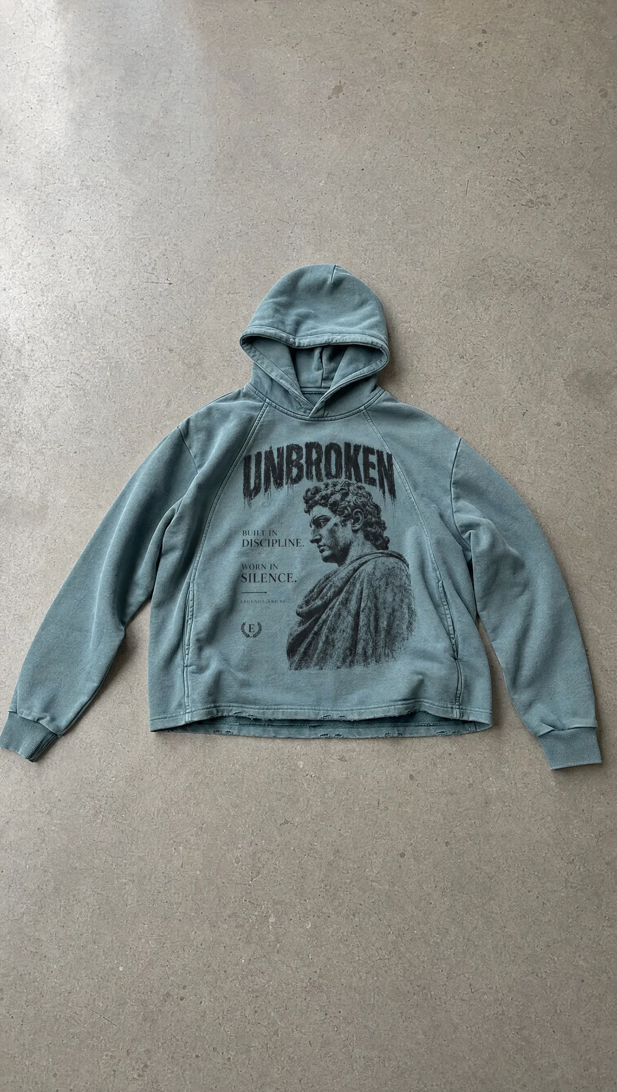 Unbroken Vintage Washed Hoodie in Gray Green — product view