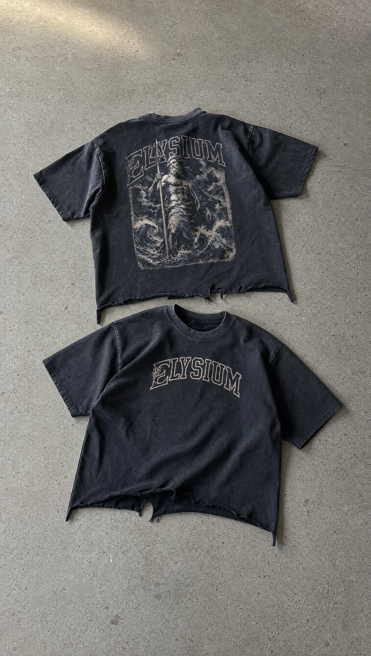 Zeus Distressed Cropped Tee in Washed Black — product view